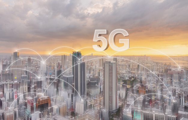 Tecnologia di connessione di rete in città, con rete internet 5g