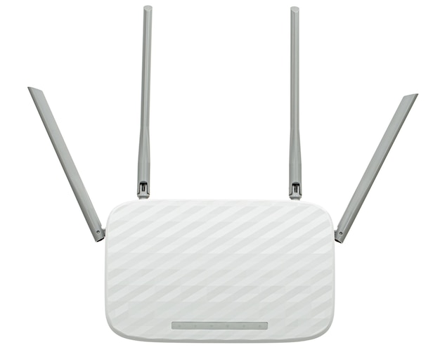 Tecnologia di dati wireless del router wireless WIFI isolata su sfondo bianco