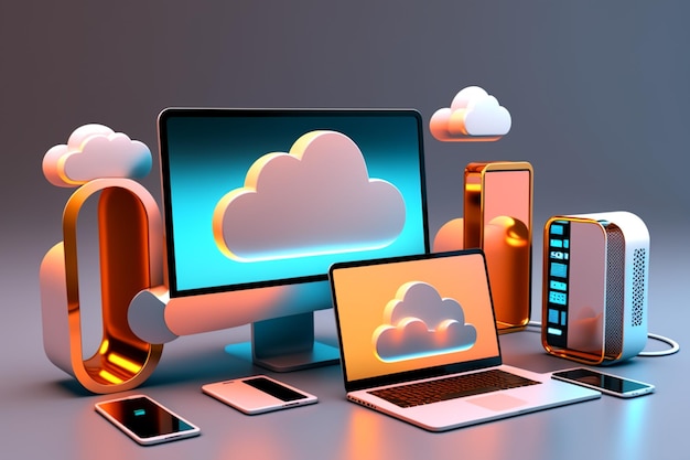 Tecnologia di hosting di cloud computing 3D con dispositivi elettronici