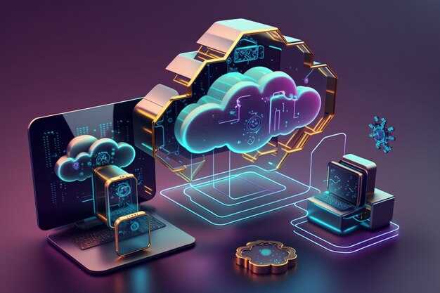 Tecnologia di hosting di cloud computing 3D con dispositivi elettronici