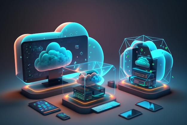 Tecnologia di hosting di cloud computing 3D con dispositivi elettronici