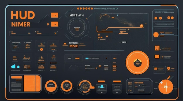 Tecnologia di interfaccia utente Hud per navi spaziali o giochi di realtà virtuale con grafico infografico e pulsante di navigazione.