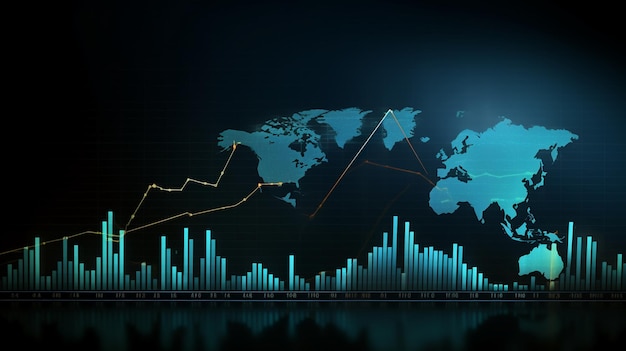 Tecnologia di ricerca di mercato con grafico e candeliere su sfondo scuro