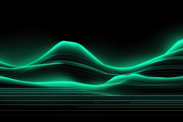 Tecnologia di sfondo Modello di campo gravitazionale linee luminose linee al neon verdi illustrazione ai generati in stile futuristico