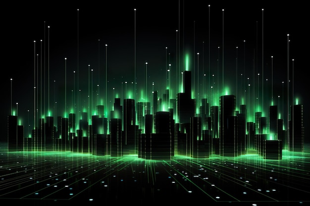 Tecnologia di sfondo Modello di campo gravitazionale linee luminose linee al neon verdi illustrazione ai generati in stile futuristico