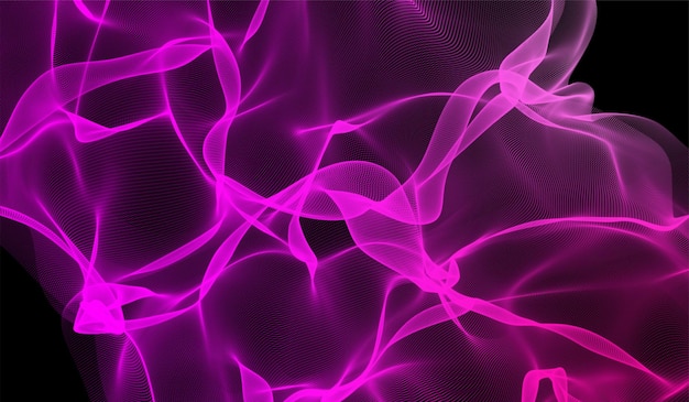 Tecnologia digitale astratta 3D onde di particelle di luce rosa su sfondo nero