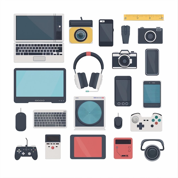 tecnologia dispositivo gadget illustrazione vettoriale progettazione elettronica 3D attrezzature digitali headph