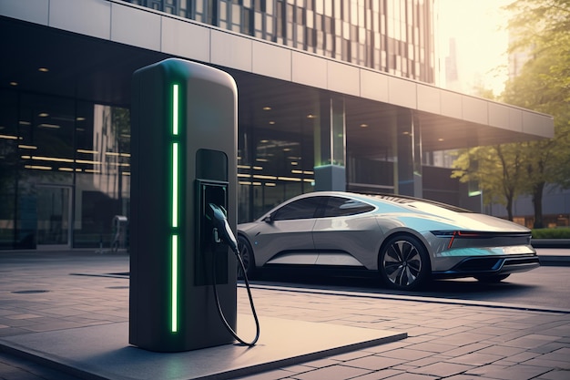 Tecnologia futura di ricarica delle auto elettriche in città IA generativa