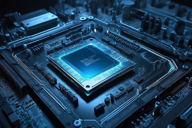 Tecnologia futuristica Immagine blu fredda di una CPU di computer