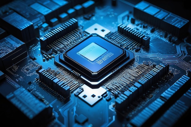 Tecnologia futuristica Immagine blu fredda di una CPU di computer