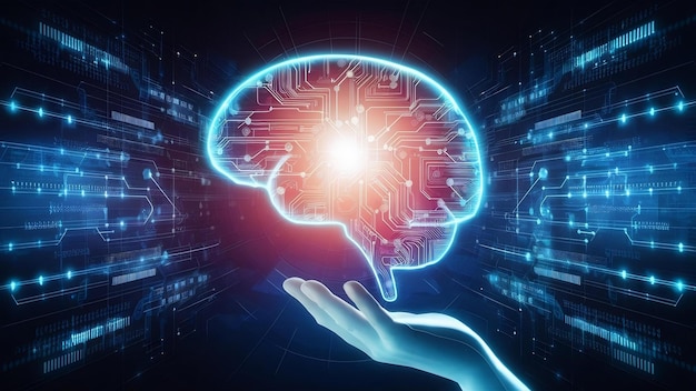 Tecnologia intelligenza artificiale ai cervello animazione concetto di dati digitali