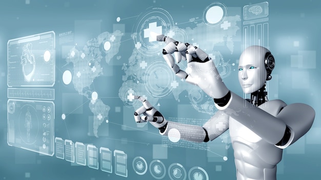 Tecnologia medica futura controllata da robot AI che utilizza l'apprendimento automatico