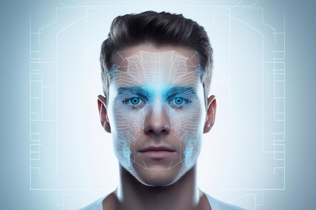 Tecnologia moderna che utilizza il riconoscimento biometrico facciale Ritratto