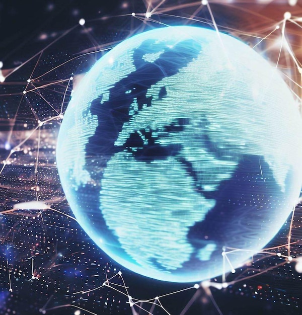 Tecnologia notturna neon terra internet globale mondo virtuale connessione di rete tecnologica