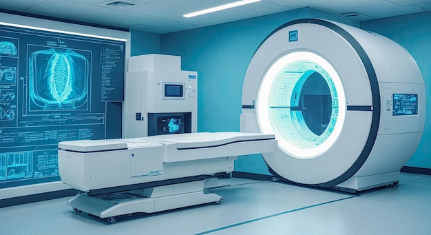 tecnologia per l'esame medico della futura macchina per la scansione MRI concetto di medicina futura intelligenza artificiale generativa potenziata dall'uomo