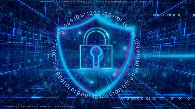 Tecnologia sfondo astratto sistema di sicurezza informatica lucchetto pad con l'icona dell'impronta digitale