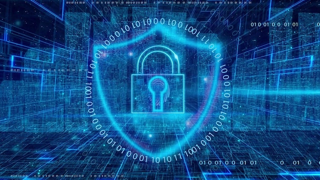 Tecnologia sfondo astratto sistema di sicurezza informatica lucchetto pad con l'icona dell'impronta digitale