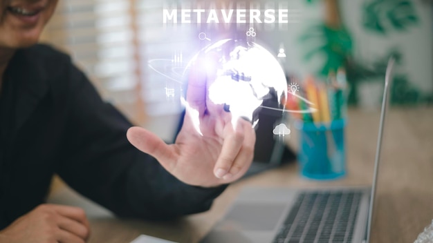 Tecnologia virtuale Metaverse. affari in tutto il mondo. megatrend su Internet per telecomunicazioni, finanza e Internet delle cose