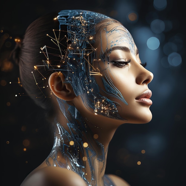 Tecnologia volti di donne con pelle testurizzata Intelligenza artificiale femminile generata dall'intelligenza artificiale