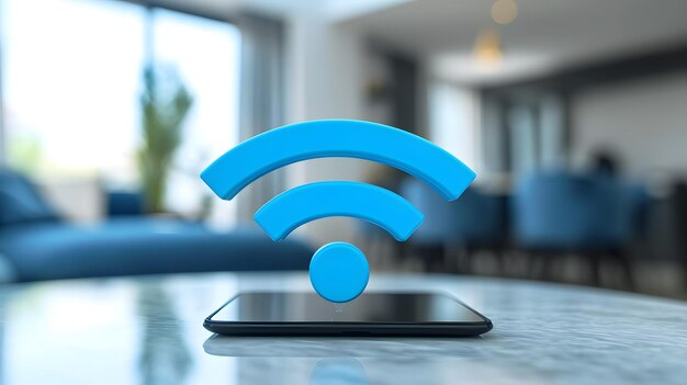 Tecnologia WiFi con grande icona Wi-Fi blu Concetto di accessibilità della tecnologia Internet wireless