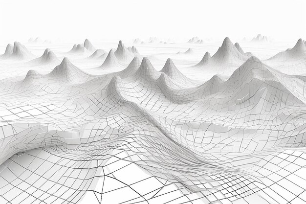 Tecnologia wireframe paesaggio griglia di prospettiva vettoriale spazio digitale rete su sfondo bianco