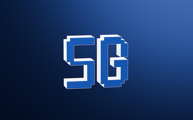 Tecnologie di comunicazione wireless 5G con rendering 3d su sfondo blu