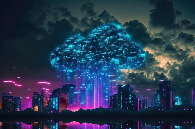 Tecnologie digitali globali del mondo cyberpunk reti di città intelligenti online generative ai