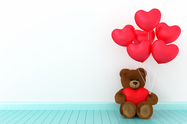 Teddy bear holding palloncino cuore tagliente