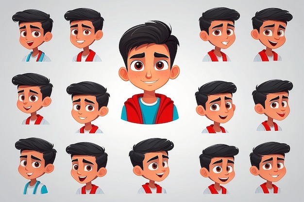 Teen Boy Vector Animation Creation Set Emozioni facciali Gesti arabi musulmani pose emotive