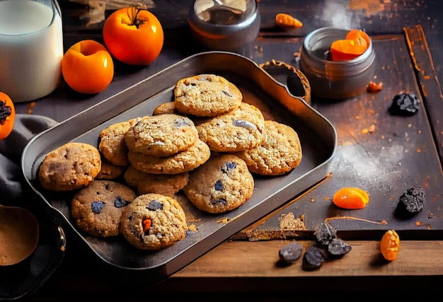 Teglia da forno con biscotti di farina d'avena fatti in casa IA generativa IA generativa