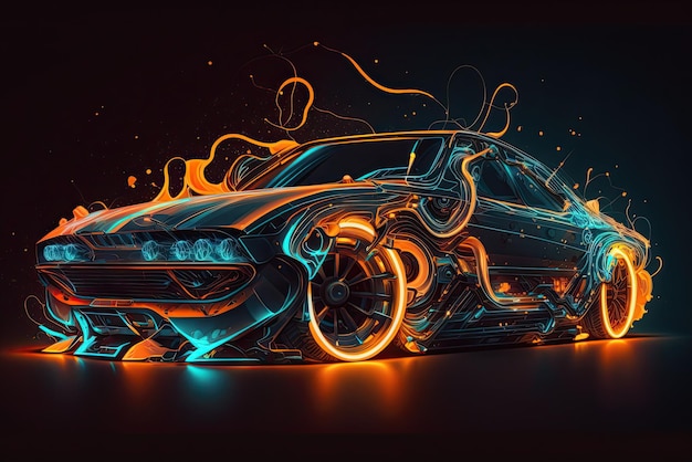 Tela astratta luce al neon Auto automobile opere d'arte design arte digitale carta da parati spazio incandescente sfondo Generativo ai