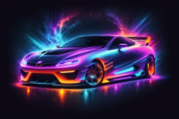 Tela astratta luce al neon auto automobile opere d'arte design arte digitale