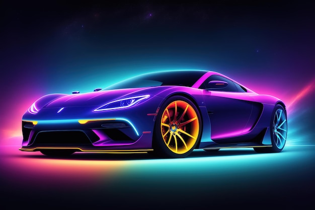 Tela astratta luce al neon auto automobile opere d'arte design arte digitale