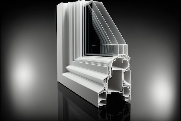 Telaio della finestra bianco con finestre a doppi vetri su sfondo sfocato scuro creato con ai generativo