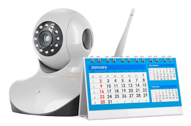 Telecamera con protocollo Internet con rendering 3D del calendario da tavolo