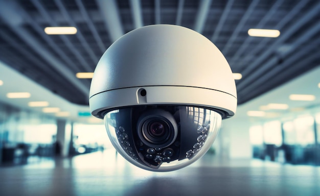 Telecamera di sicurezza di sorveglianza a cupola cctv in edificio per uffici moderno