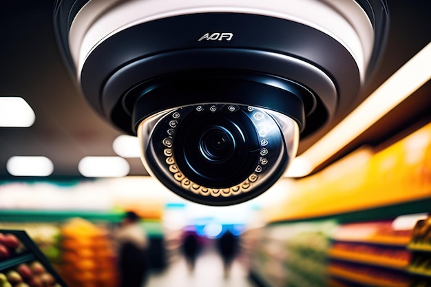 telecamera di sicurezza sul soffitto di un negozio di alimentari