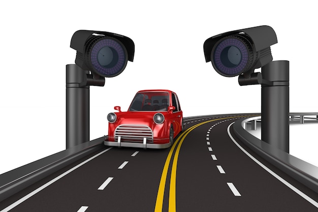 Telecamere di sicurezza stradale. Rendering 3D isolato