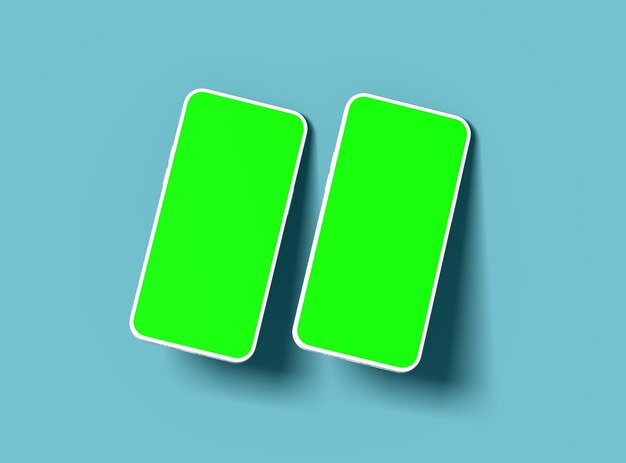 Telefoni bianchi senza marchio con schermo verde per UIUX Product Showcase 3D Render