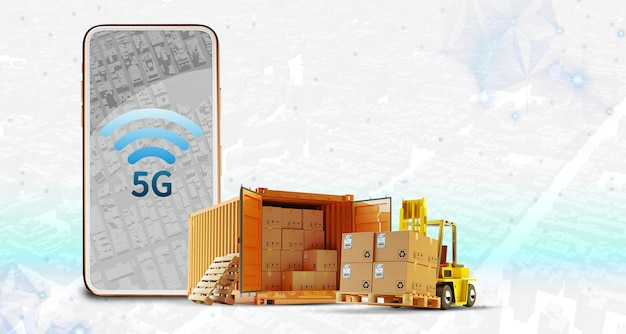 Telefono 5G, camion da carico Sistema di connessione wireless Trasporto logistico