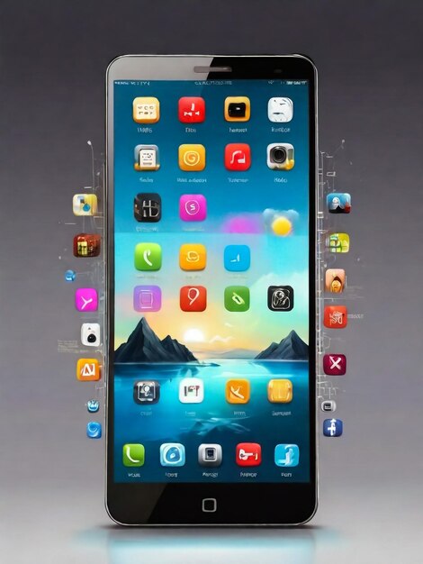 telefono cellulare con icone di applicazioni colorate su sfondo bianco illustrazione di telefono cellulare