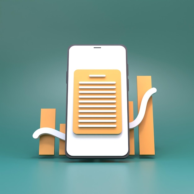 Telefono cellulare e grafico di crescita 3d rendering