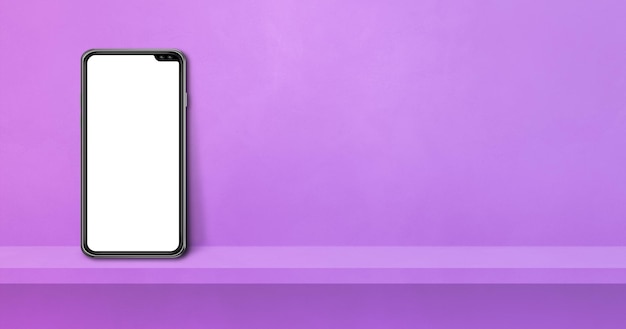 Telefono cellulare su mensola viola Banner di sfondo