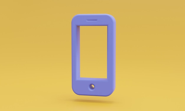 Telefono cellulare viola minimo con il simbolo dello schermo vuoto su sfondo arancione Illustrazione 3D