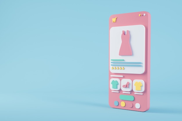 Telefono del fumetto con rendering 3d app per lo shopping
