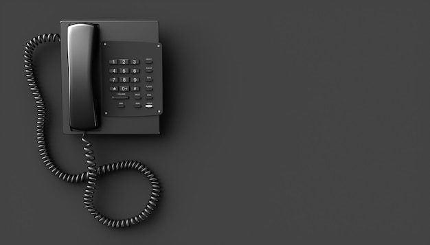 Telefono di casa nero su sfondo nero, illustrazione 3d