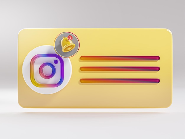 Telefono di notifica di Instagram Pop-up Bell Card Social Media App 3D Render