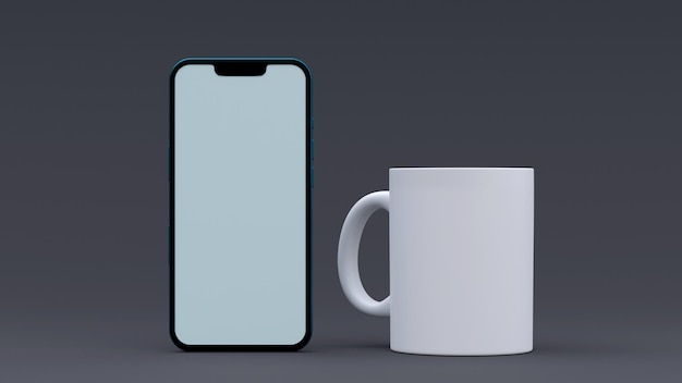 Telefono e tazza Mockup rendering 3D