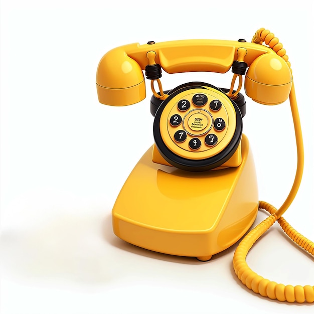 Telefono giallo vintage su sfondo bianco Render illustrazione 3D