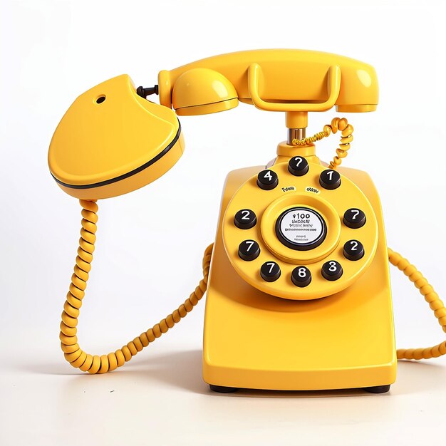 Telefono giallo vintage su sfondo bianco Render illustrazione 3D